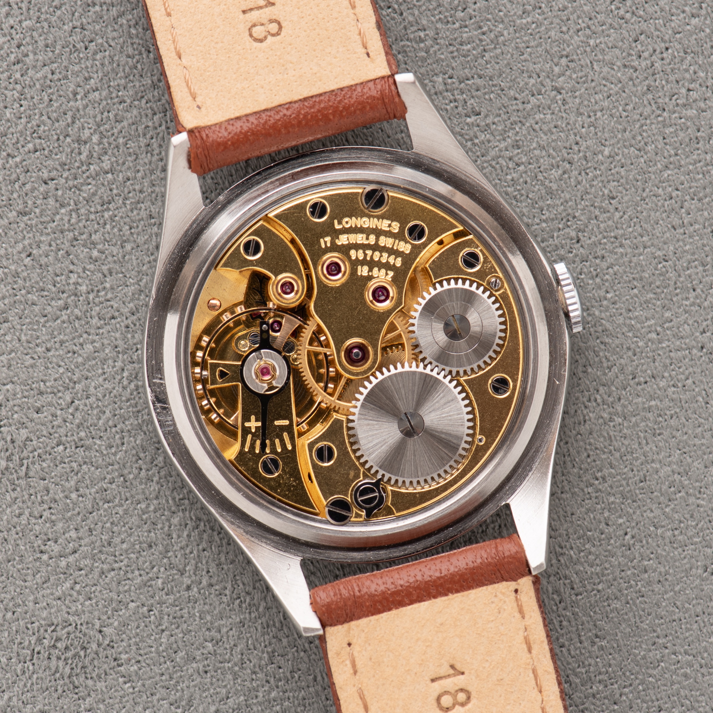View of Longines Calatrava — patinated dial — Ref. 7033-3 784 — 1970